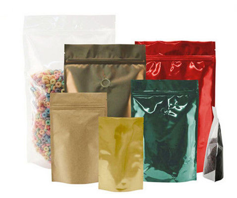 Stock Colorful Resealable Foil Food Bags , Aluminum Foil Stand Up Pouch