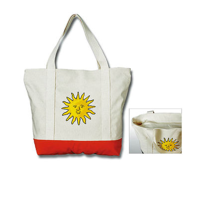 Natural Canvas Shopper Bag With Zip , Canvas Cloth Bags Double Layer Bottom