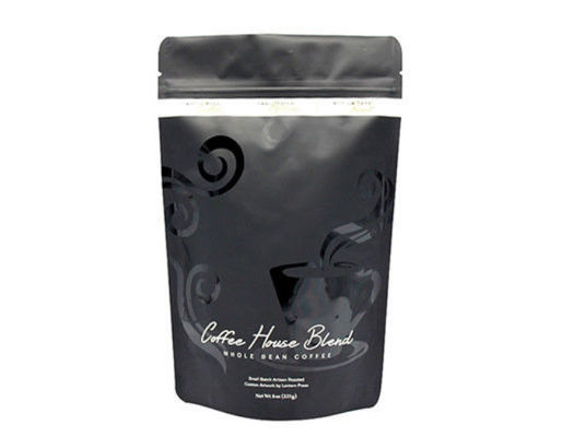 Black Stand Up Coffee Packaging Bags Matte Finish 8oz / 16oz With Valve